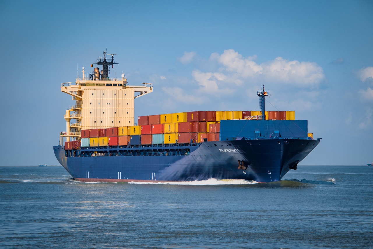 Commercial Container Vessel Navigating Sea Route